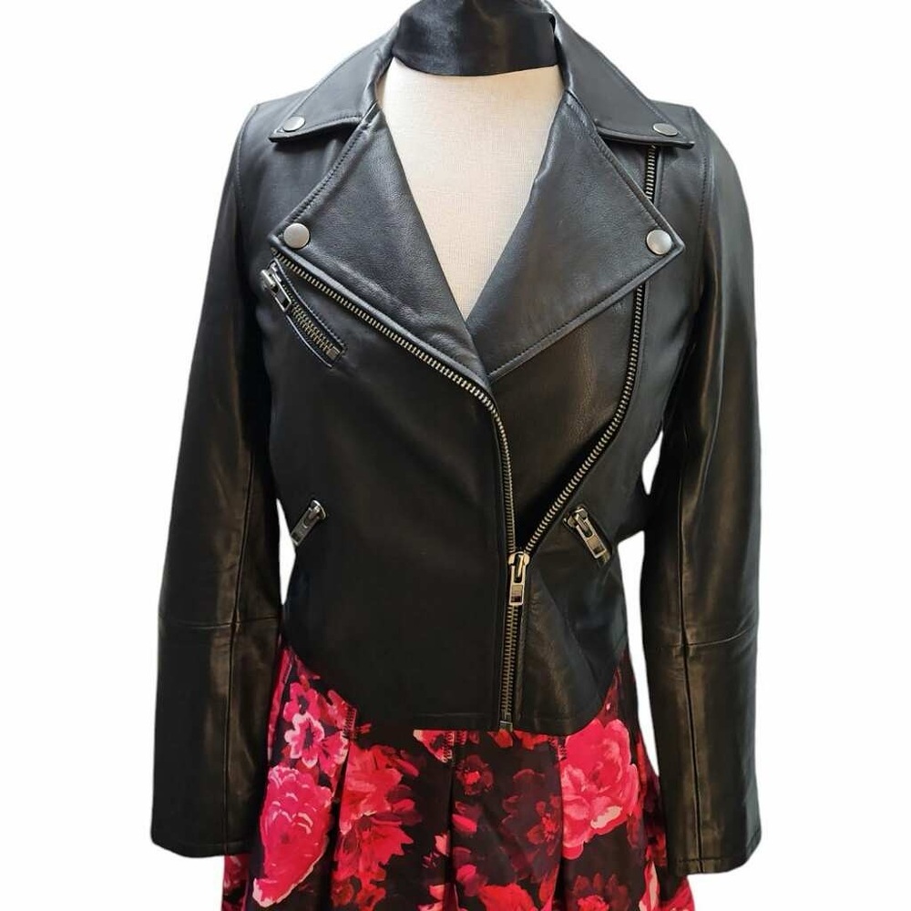Anthropologie moto jacket by Michael Stars black leather cropped biker XS EUC